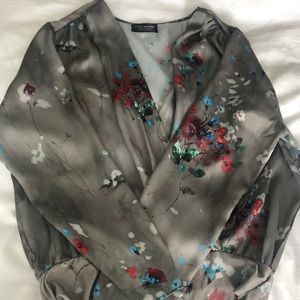 Zara floral bodysuit with crossover neckline